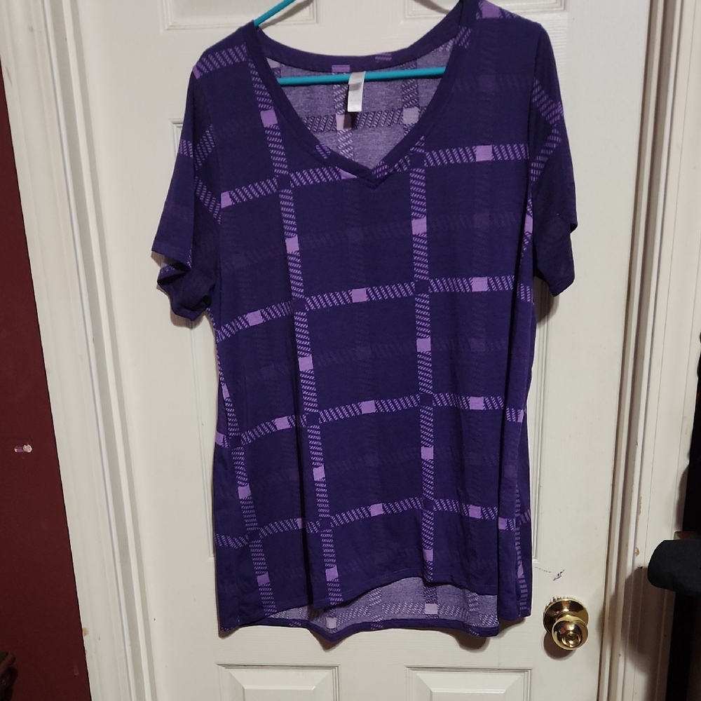 LuLaRoe Purple Checkered V-Neck Tee
